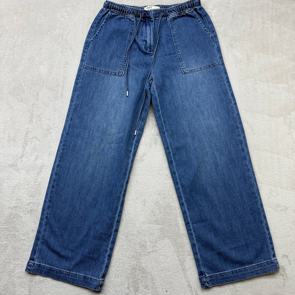 Oat New York Jeans Women's 12/31 Wide Leg Blue Cloud Luxe Elastic Waist Denim